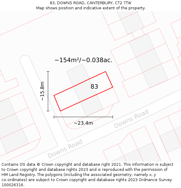 83, DOWNS ROAD, CANTERBURY, CT2 7TW: Plot and title map