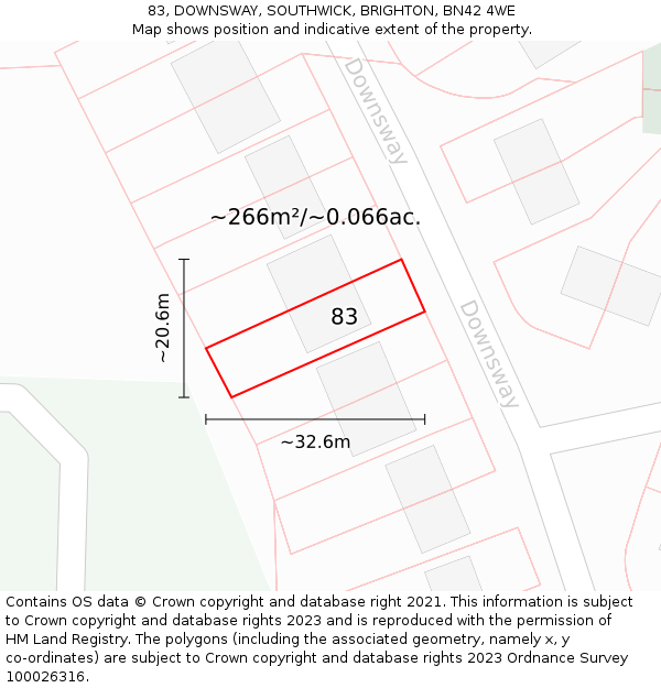83, DOWNSWAY, SOUTHWICK, BRIGHTON, BN42 4WE: Plot and title map