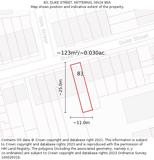 83, DUKE STREET, KETTERING, NN16 9EA: Plot and title map