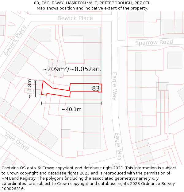 83, EAGLE WAY, HAMPTON VALE, PETERBOROUGH, PE7 8EL: Plot and title map