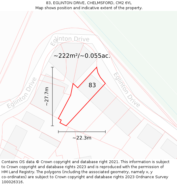 83, EGLINTON DRIVE, CHELMSFORD, CM2 6YL: Plot and title map