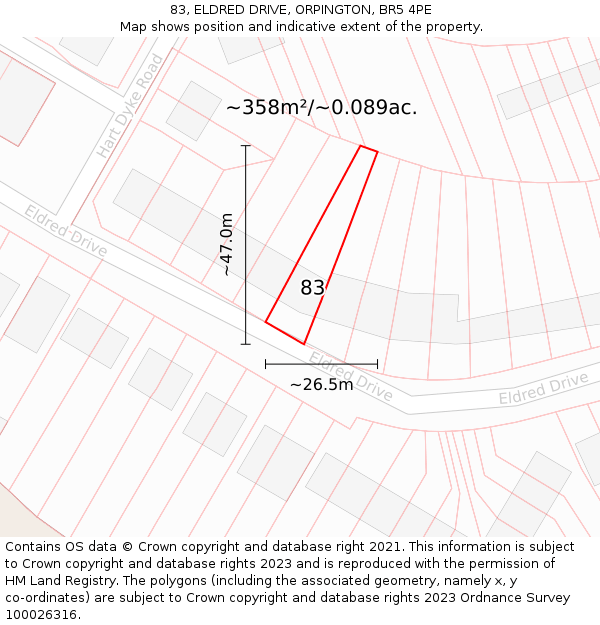 83, ELDRED DRIVE, ORPINGTON, BR5 4PE: Plot and title map