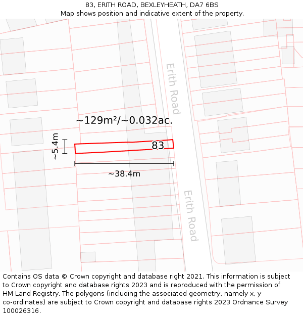 83, ERITH ROAD, BEXLEYHEATH, DA7 6BS: Plot and title map