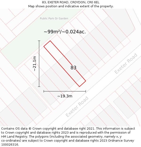 83, EXETER ROAD, CROYDON, CR0 6EL: Plot and title map
