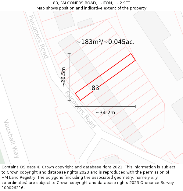 83, FALCONERS ROAD, LUTON, LU2 9ET: Plot and title map