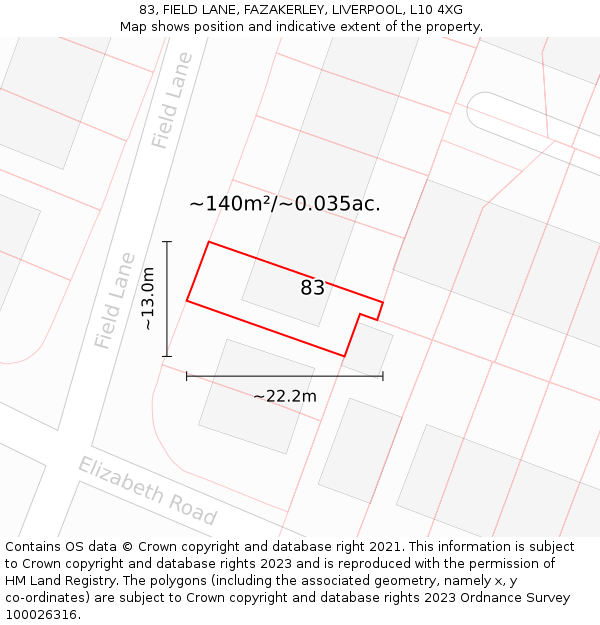 83, FIELD LANE, FAZAKERLEY, LIVERPOOL, L10 4XG: Plot and title map