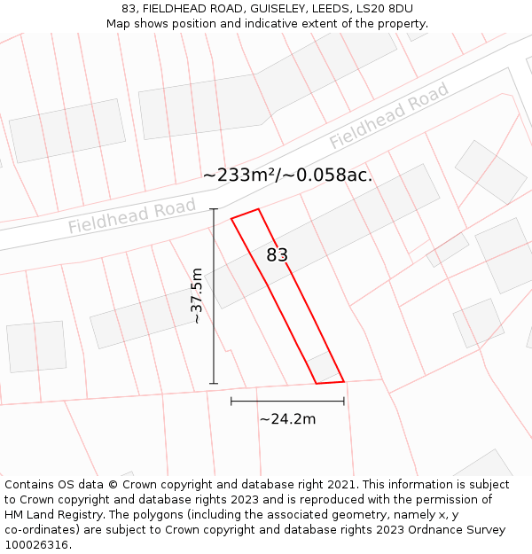 83, FIELDHEAD ROAD, GUISELEY, LEEDS, LS20 8DU: Plot and title map