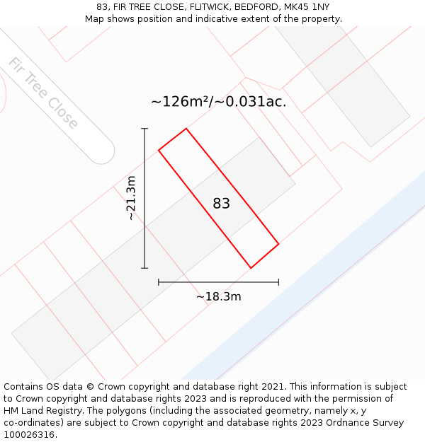83, FIR TREE CLOSE, FLITWICK, BEDFORD, MK45 1NY: Plot and title map