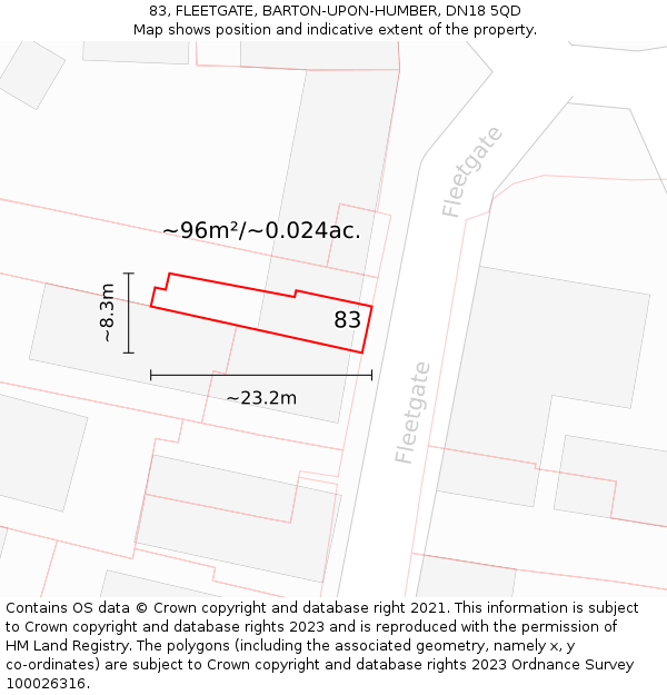 83, FLEETGATE, BARTON-UPON-HUMBER, DN18 5QD: Plot and title map