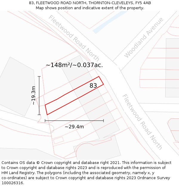 83, FLEETWOOD ROAD NORTH, THORNTON-CLEVELEYS, FY5 4AB: Plot and title map