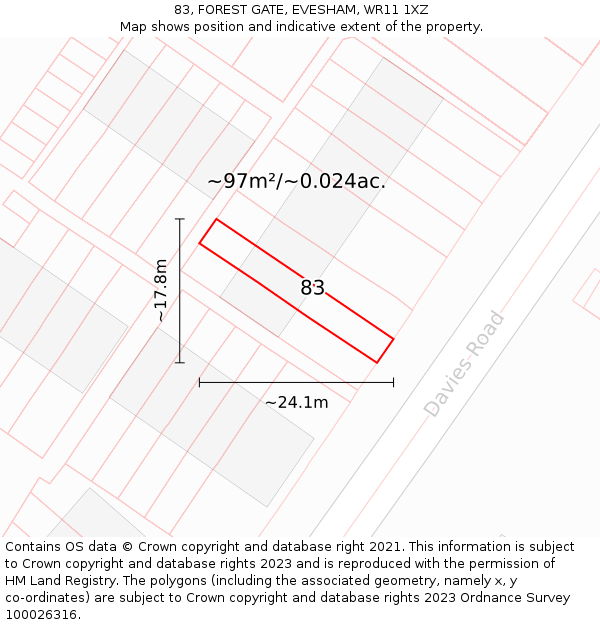 83, FOREST GATE, EVESHAM, WR11 1XZ: Plot and title map