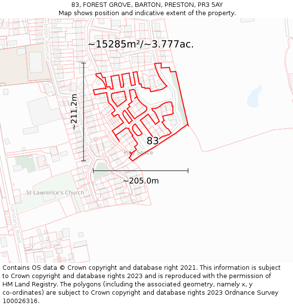 83, FOREST GROVE, BARTON, PRESTON, PR3 5AY: Plot and title map