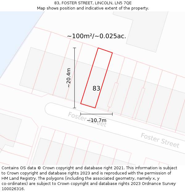 83, FOSTER STREET, LINCOLN, LN5 7QE: Plot and title map