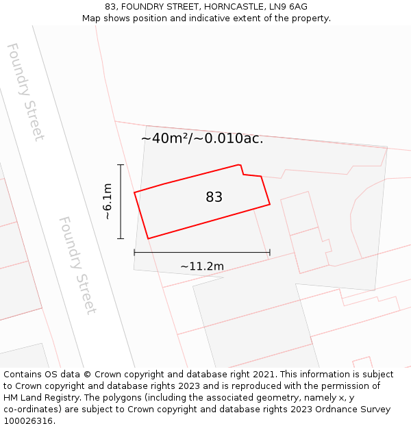 83, FOUNDRY STREET, HORNCASTLE, LN9 6AG: Plot and title map