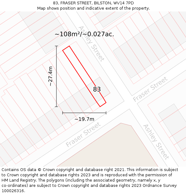 83, FRASER STREET, BILSTON, WV14 7PD: Plot and title map