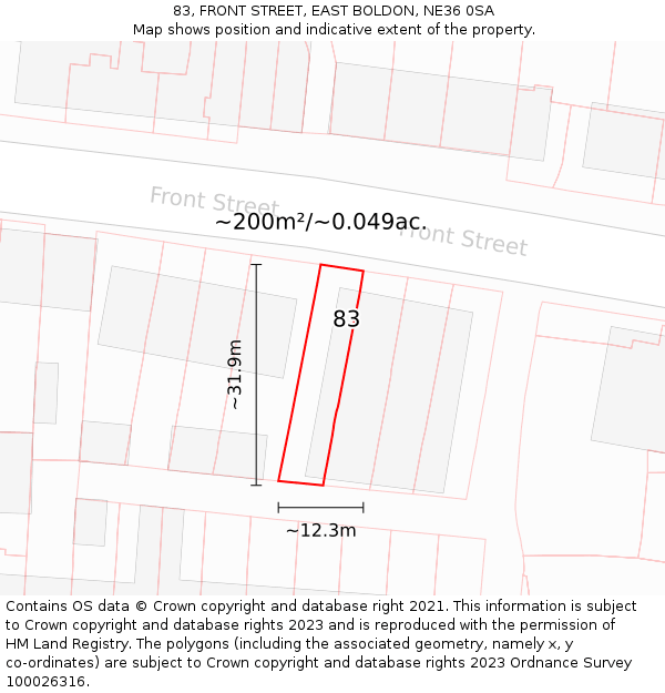 83, FRONT STREET, EAST BOLDON, NE36 0SA: Plot and title map