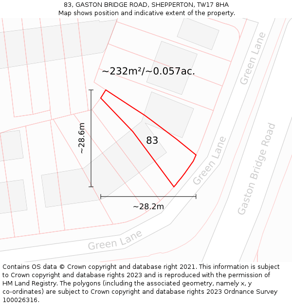 83, GASTON BRIDGE ROAD, SHEPPERTON, TW17 8HA: Plot and title map