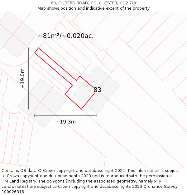 83, GILBERD ROAD, COLCHESTER, CO2 7LX: Plot and title map
