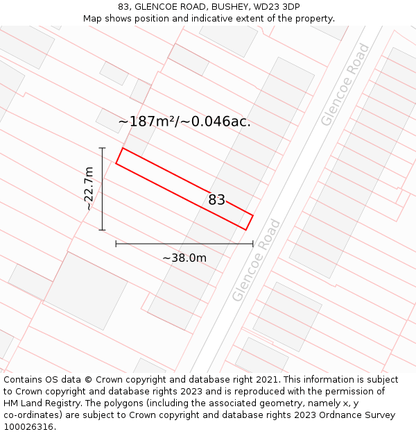 83, GLENCOE ROAD, BUSHEY, WD23 3DP: Plot and title map