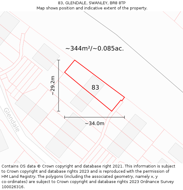 83, GLENDALE, SWANLEY, BR8 8TP: Plot and title map
