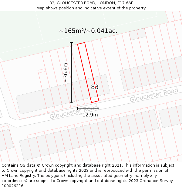 83, GLOUCESTER ROAD, LONDON, E17 6AF: Plot and title map
