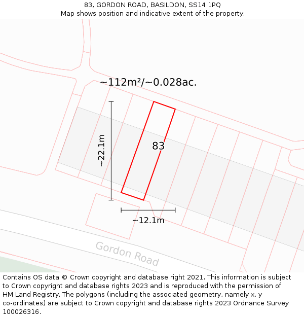 83, GORDON ROAD, BASILDON, SS14 1PQ: Plot and title map