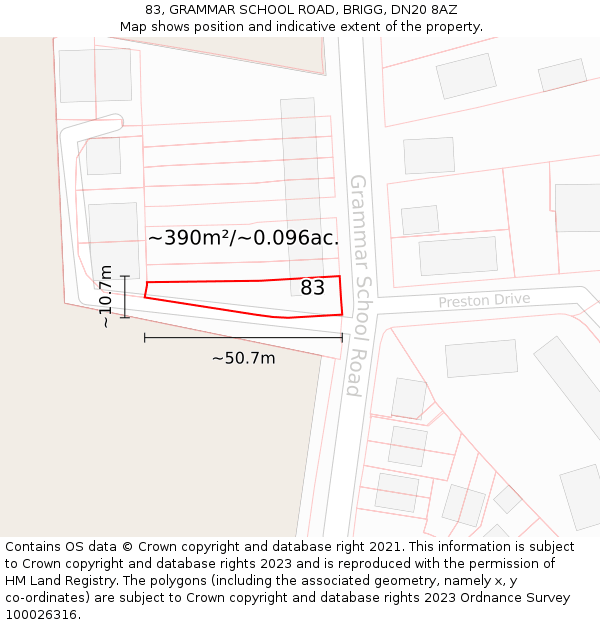 83, GRAMMAR SCHOOL ROAD, BRIGG, DN20 8AZ: Plot and title map