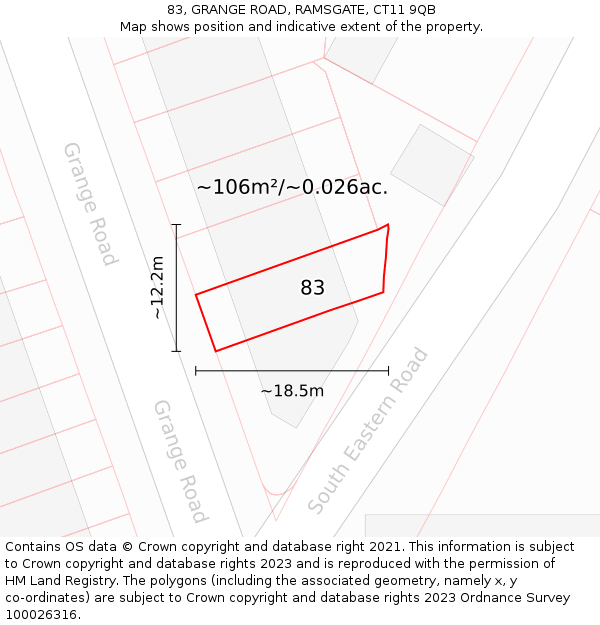 83, GRANGE ROAD, RAMSGATE, CT11 9QB: Plot and title map