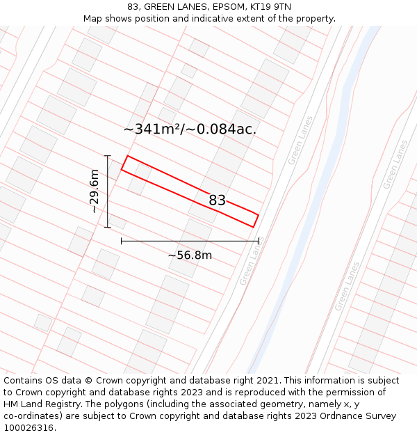 83, GREEN LANES, EPSOM, KT19 9TN: Plot and title map