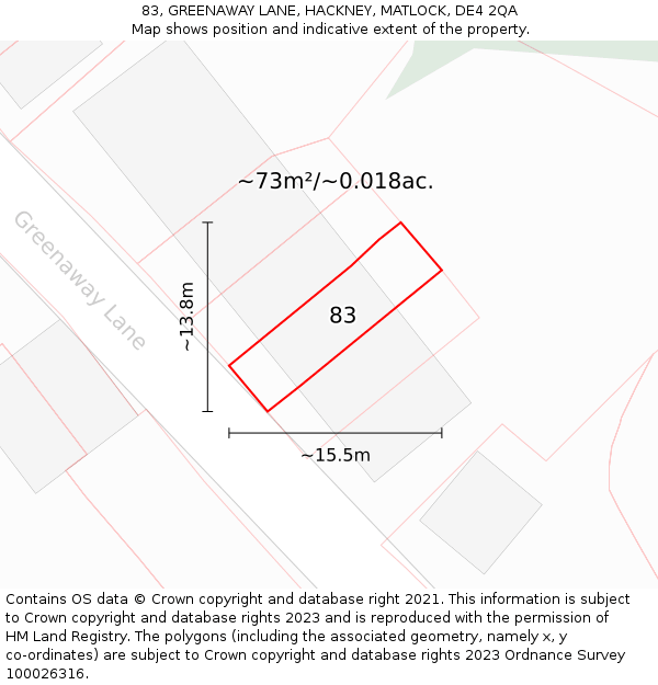 83, GREENAWAY LANE, HACKNEY, MATLOCK, DE4 2QA: Plot and title map