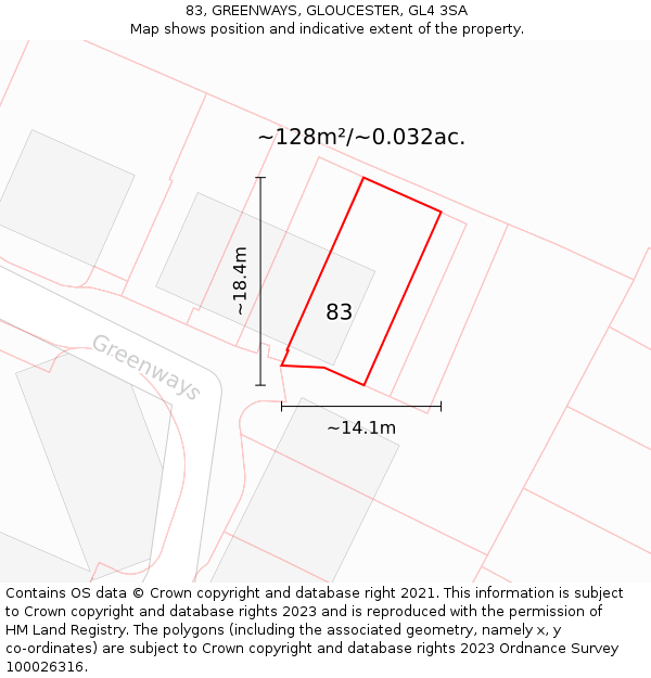 83, GREENWAYS, GLOUCESTER, GL4 3SA: Plot and title map