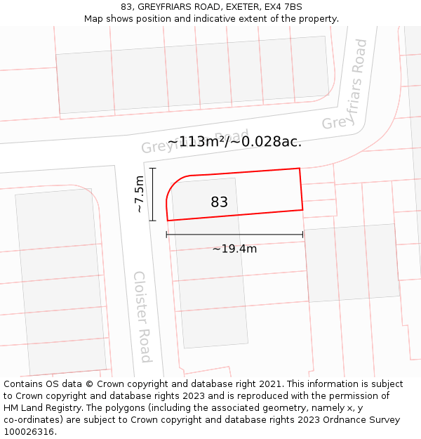 83, GREYFRIARS ROAD, EXETER, EX4 7BS: Plot and title map