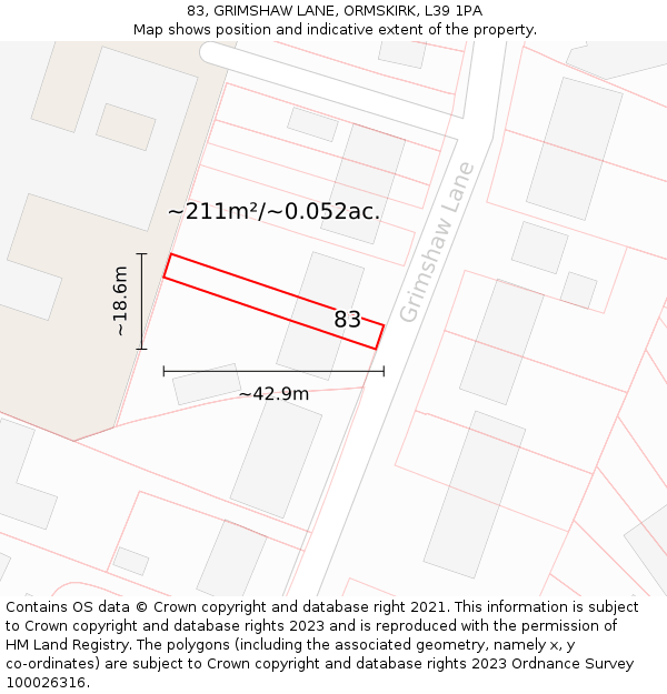 83, GRIMSHAW LANE, ORMSKIRK, L39 1PA: Plot and title map