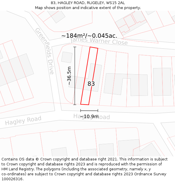 83, HAGLEY ROAD, RUGELEY, WS15 2AL: Plot and title map