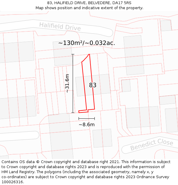 83, HALIFIELD DRIVE, BELVEDERE, DA17 5RS: Plot and title map