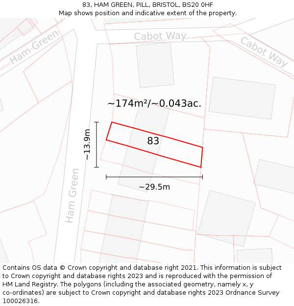 83, HAM GREEN, PILL, BRISTOL, BS20 0HF: Plot and title map