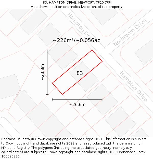 83, HAMPTON DRIVE, NEWPORT, TF10 7RF: Plot and title map