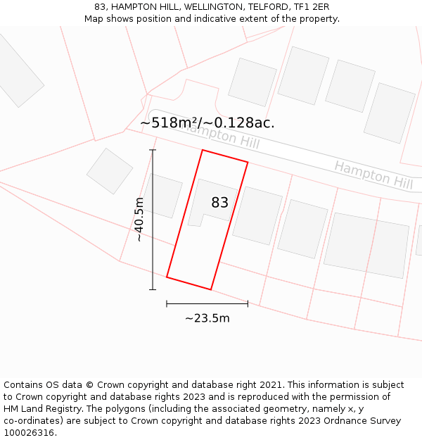 83, HAMPTON HILL, WELLINGTON, TELFORD, TF1 2ER: Plot and title map