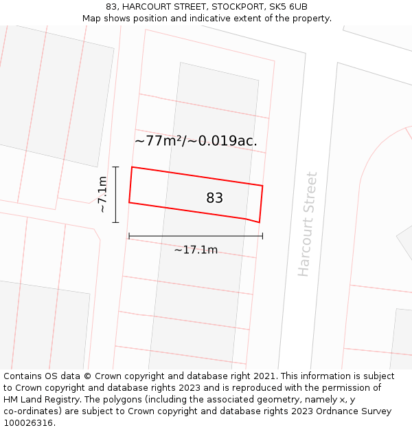 83, HARCOURT STREET, STOCKPORT, SK5 6UB: Plot and title map