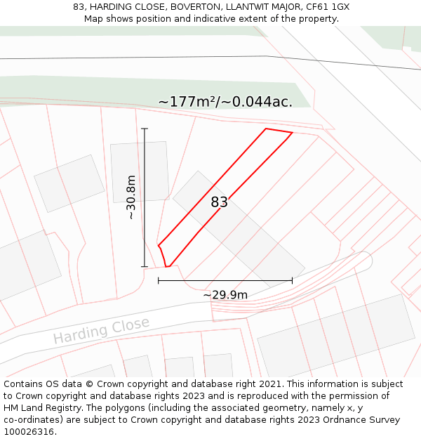 83, HARDING CLOSE, BOVERTON, LLANTWIT MAJOR, CF61 1GX: Plot and title map