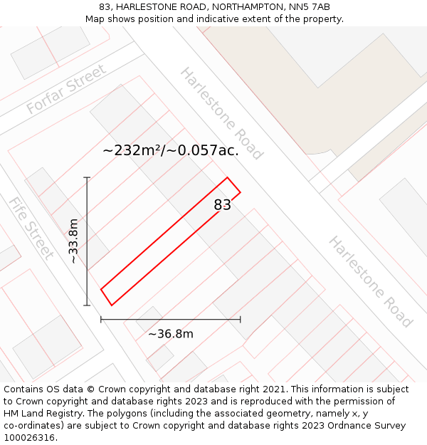 83, HARLESTONE ROAD, NORTHAMPTON, NN5 7AB: Plot and title map