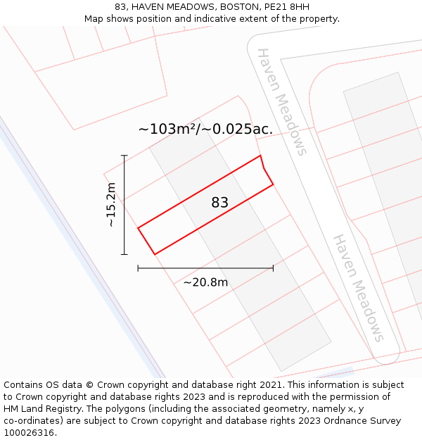 83, HAVEN MEADOWS, BOSTON, PE21 8HH: Plot and title map