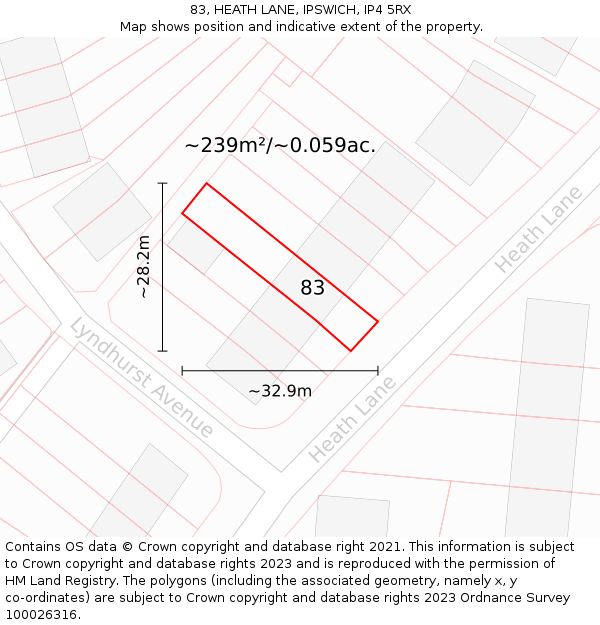 83, HEATH LANE, IPSWICH, IP4 5RX: Plot and title map