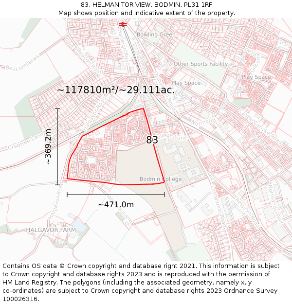 83, HELMAN TOR VIEW, BODMIN, PL31 1RF: Plot and title map