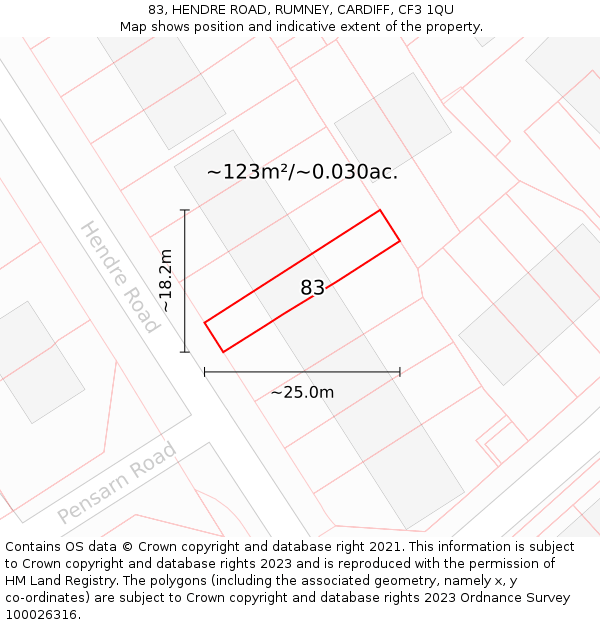 83, HENDRE ROAD, RUMNEY, CARDIFF, CF3 1QU: Plot and title map
