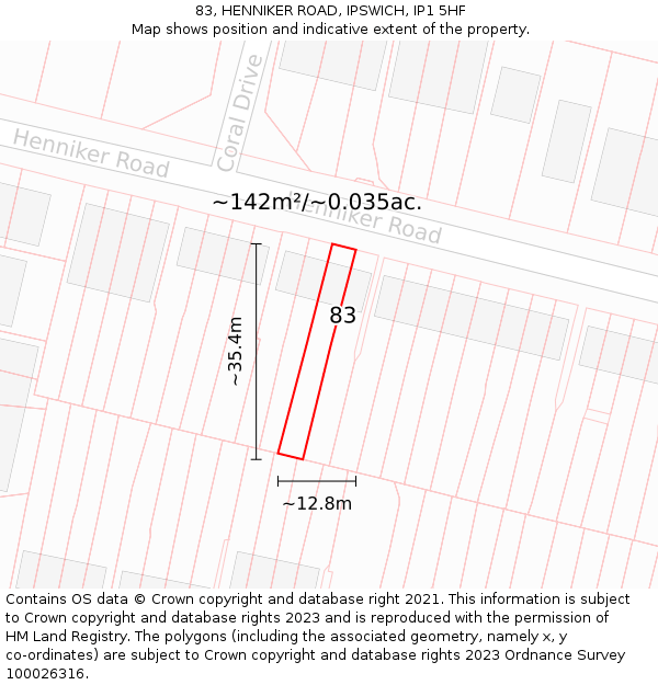 83, HENNIKER ROAD, IPSWICH, IP1 5HF: Plot and title map