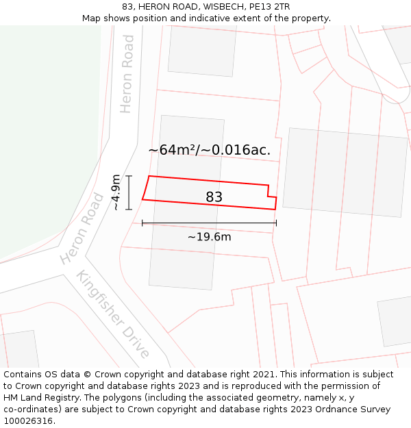 83, HERON ROAD, WISBECH, PE13 2TR: Plot and title map