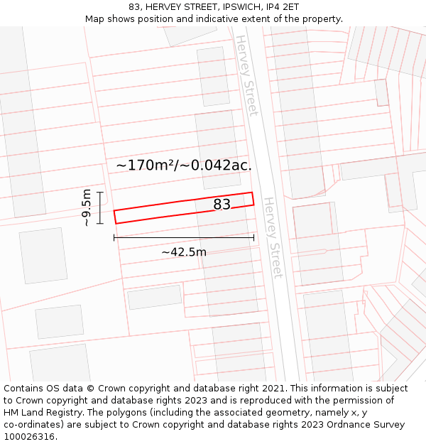 83, HERVEY STREET, IPSWICH, IP4 2ET: Plot and title map