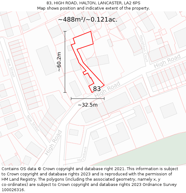 83, HIGH ROAD, HALTON, LANCASTER, LA2 6PS: Plot and title map