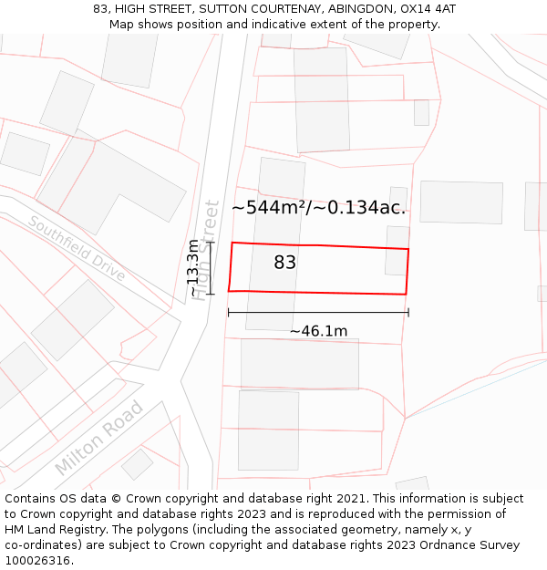 83, HIGH STREET, SUTTON COURTENAY, ABINGDON, OX14 4AT: Plot and title map